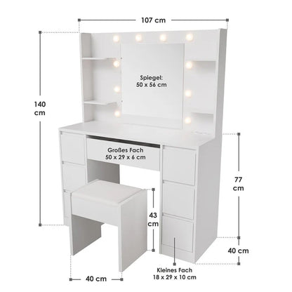 Schminktisch mit Spiegel Malia mit Hocker Melly