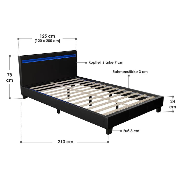 LED Polsterbett 120 x 200 cm Verona mit Lattenrost schwarz
