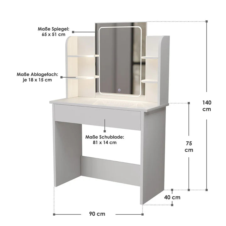 Schminktisch Zoey Weiss LED-Spiegel