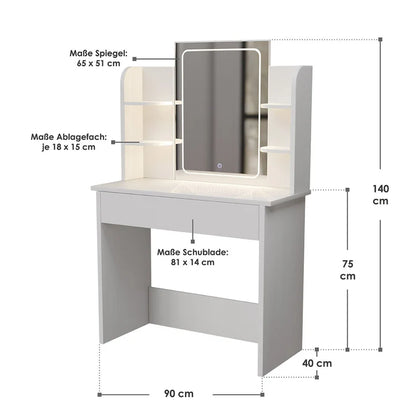 Schminktisch Zoey Weiss LED-Spiegel