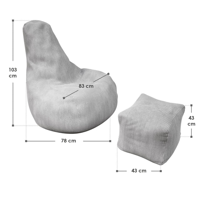 Sitzsack Chillex XL mit Hocker Cord Sessel Hellgrau - Palo24