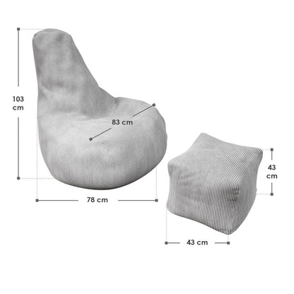 Sitzsack Chillex XL mit Hocker Cord Sessel Hellgrau - Palo24