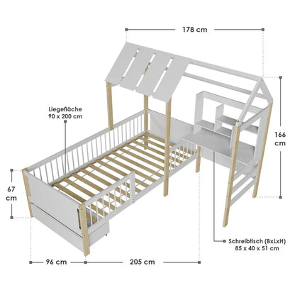 Kinderbett Yari mit Tisch und Stuhl Weiss Natur