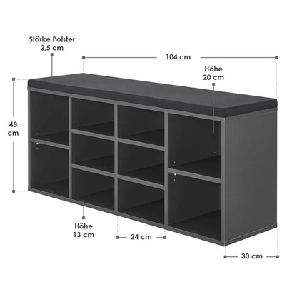 Étagère à chaussures 104x30x48 cm gris foncé