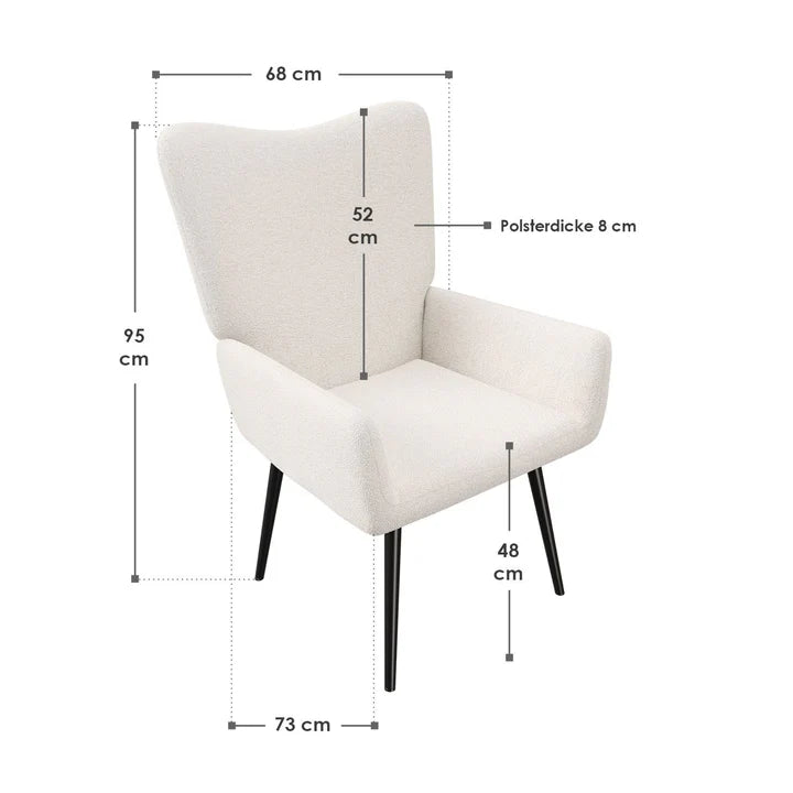 Ohrensessel Relaxsessel skandinavischen Design Bouclé Beige