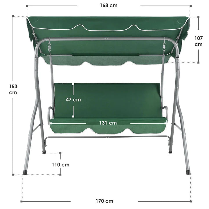 Hollywoodschaukel Cecina 3-Sitzer beschichtetes Stahlgestell in grün