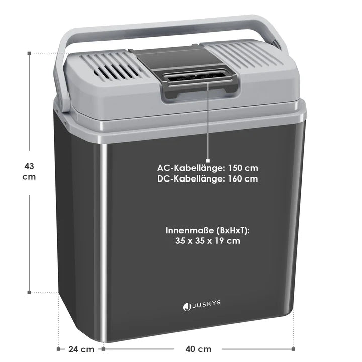 Glacière électrique Nordpol 24 litres en gris avec connexion pratique 12 V et 230 V