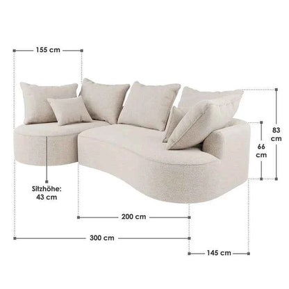 Sofa Tirano mit Ottomane & Dekokissen aus Boucléstoff Creme Links