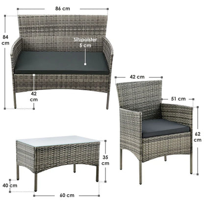 Polyrattan Sitzgruppe Fort Myers grau-meliert und dunkelgraue Bezüge