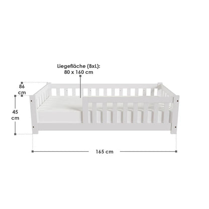 Kinderbett Naya 80x160 cm mit Lattenrost & Rausfallschutz - Weiss
