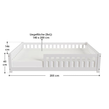 Kinderbett Naya 140x200 cm mit Lattenrost & Rausfallschutz - Weiss