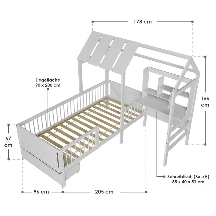Kinderbett Yari mit Tisch und Stuhl Weiss