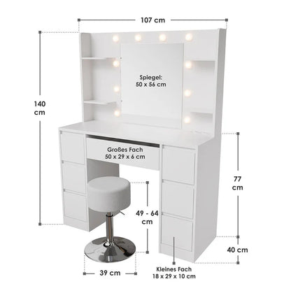 Schminktisch mit Spiegel Malia mit Hocker Tonia