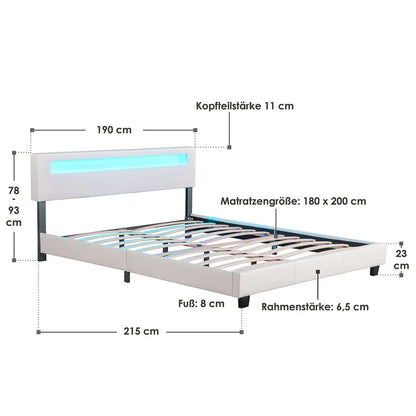 Lit tapissé LED Paris 180 x 200 cm sommier à lattes blanc