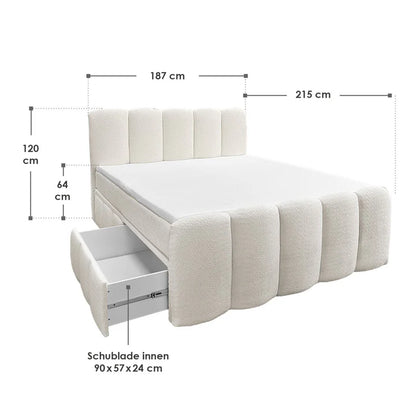 Boxspringbett Manitoba 180x200 cm mit Bettkasten Creme