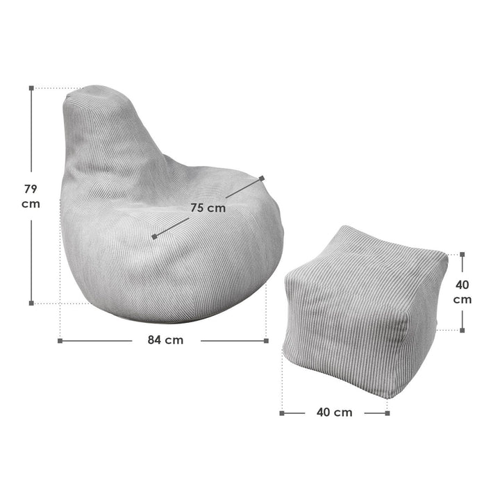 Sitzsack Chillex L mit Hocker Cord Sessel Hellgrau - Palo24