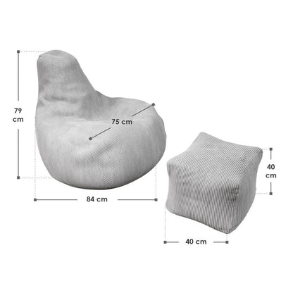 Sitzsack Chillex L mit Hocker Cord Sessel Hellgrau - Palo24