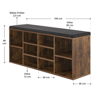 Schuhregal 104x30x48 cm Antik-Braun 10 offenen Fächern