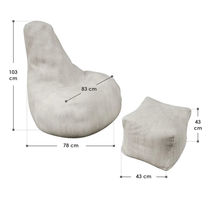 Sitzsack Chillex XL mit Hocker Cord Sessel Beige - Palo24