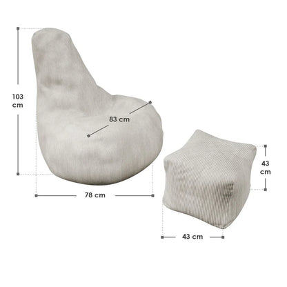 Sitzsack Chillex XL mit Hocker Cord Sessel Beige - Palo24