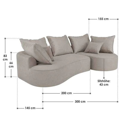 Sofa Tirano mit Ottomane & Dekokissen aus Samt Beige