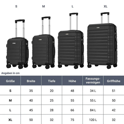 Set valigie rigide Roma - Nero Set da 4 pezzi con scocca rigida in ABS antiurto e ruote a 360°