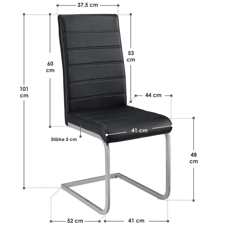 Freischwinger Stuhl Vegas 4er Set aus Kunstleder in schwarz