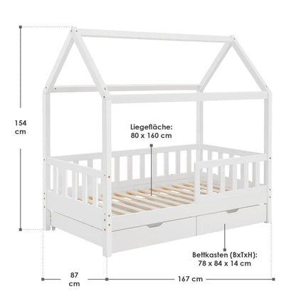 Lit enfant Marli 80 x 160 cm avec coffre de lit et sommier à lattes blanc