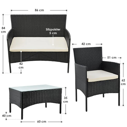 Polyrattan Sitzgruppe Fort Myers schwarz und cremeweiss Bezüge