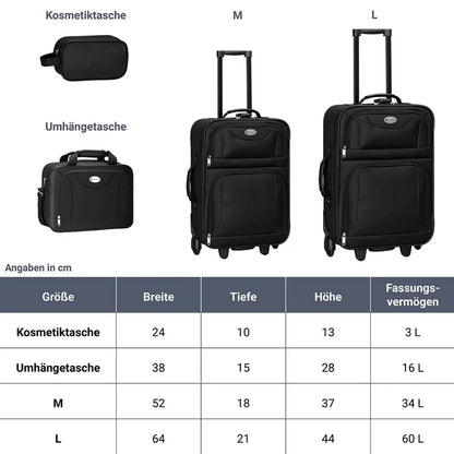 Set valigie trolley Athen - Nero Set da 5 pezzi con 2 trolley, borse a tracolla e 2 beauty case