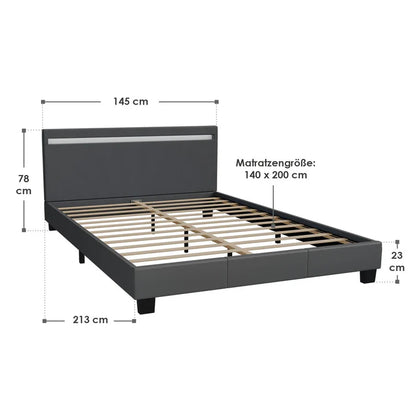 Lit tapissé LED Paris 140 x 200 cm sommier à lattes gris