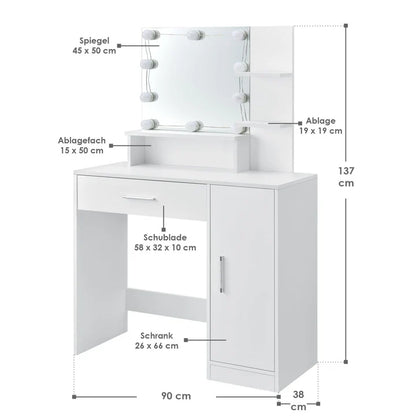 Coiffeuse blanche Zoey avec miroir, tiroir et placard