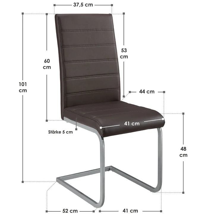 Freischwinger Stuhl Vegas 4er Set aus Kunstleder in braun