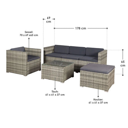 Polyrattan Lounge Punta Cana L grau-meliert und dunkelgraue Bezüge