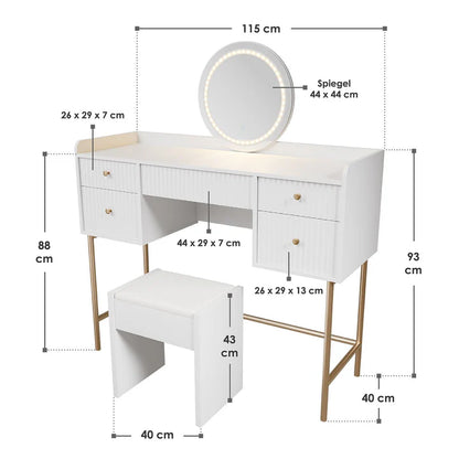 Schminktisch mit Spiegel Samira Touch-LED mit Hocker Melly