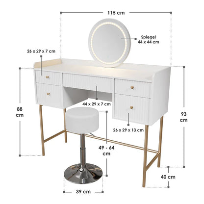 Schminktisch mit Spiegel Samira Touch-LED & Hocker Tonia