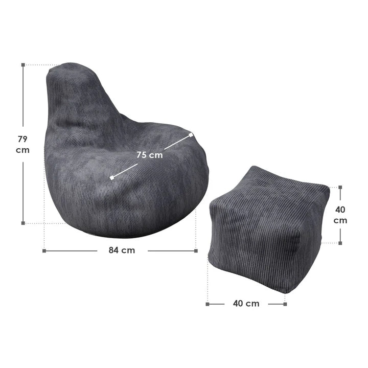 Sitzsack Chillex L mit Hocker Cord Sessel Dunkelgrau - Palo24