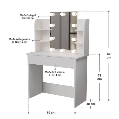 Schminktisch Zoey Weiss mit LED-Beleuchtung