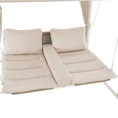 Schaukelliege Kassandra in Weiss Beige Sonnendach und Vorhängen