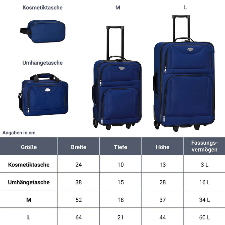 Set valigie trolley Athen - Blu Set da 5 pezzi con 2 trolley, borse a tracolla e 2 beauty case