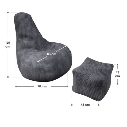 Sitzsack Chillex XL mit Hocker Cord Sessel Dunkelgrau - Palo24