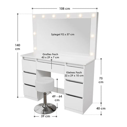 Schminktisch mit Spiegel Lilia mit Hocker Tonia