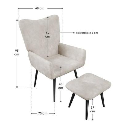 Ohrensessel Relaxsessel Cord mit Hocker Beige