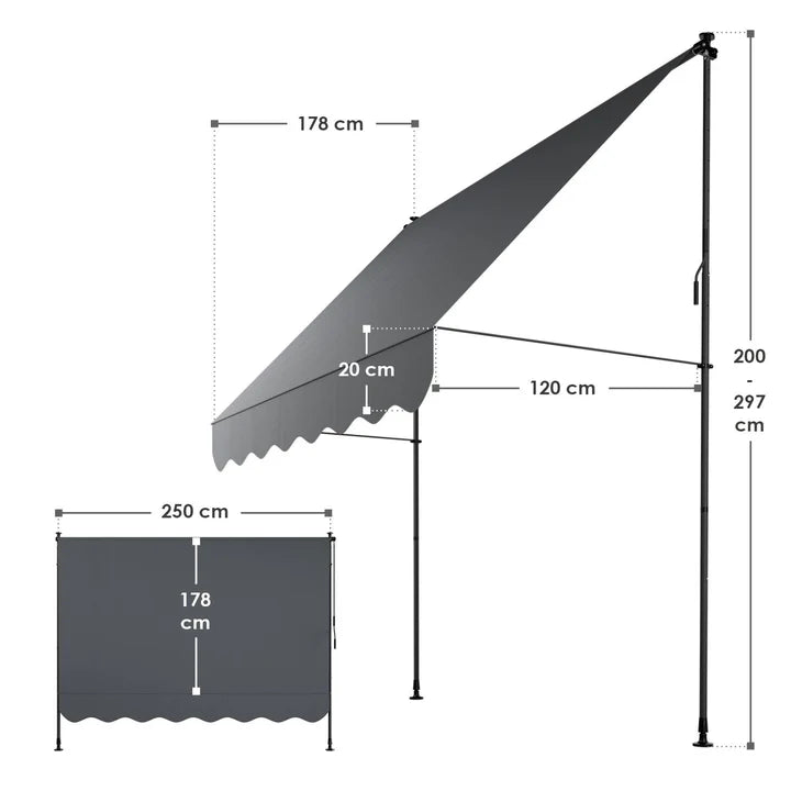 Klemmmarkise Kapstadt 250x120 cm Grau - Palo24