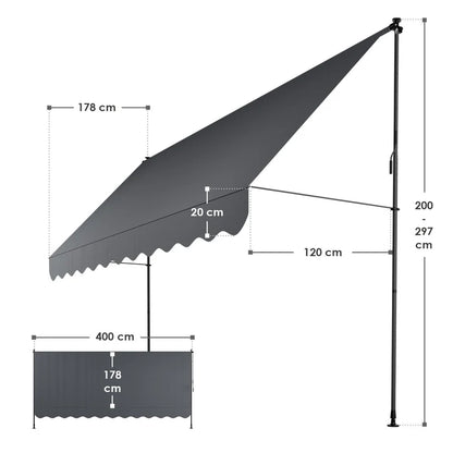Klemmmarkise Kapstadt 400x120 cm Grau - Palo24