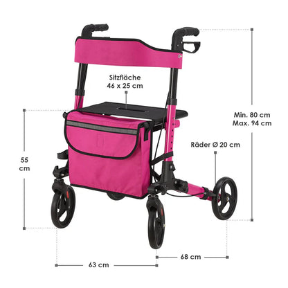 Déambulateur en aluminium Vital pliable avec siège et sac à provisions en violet