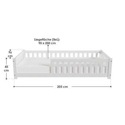 Kinderbett Naya 90x200 cm mit Lattenrost & Rausfallschutz - Weiss