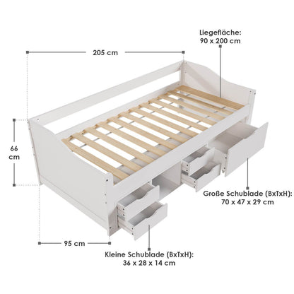 Funktionsbett Nalu 90x200 cm mit Lattenrost & Stauraum - Weiss