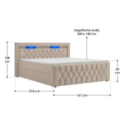 Boxspringbett Leona 140x200 cm - Beige