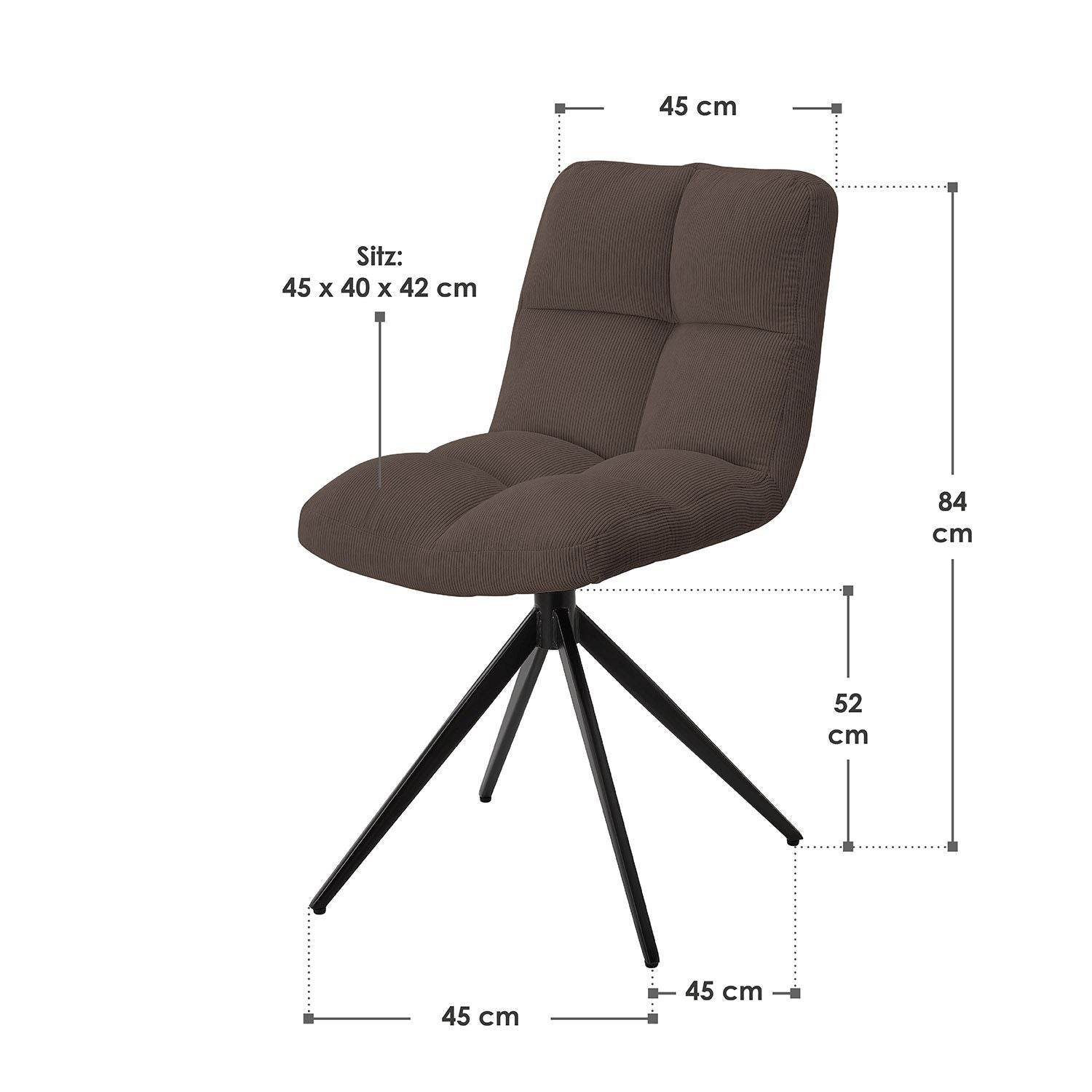 Drehstuhl Dallas Cord 2er Set - Braun - Palo24